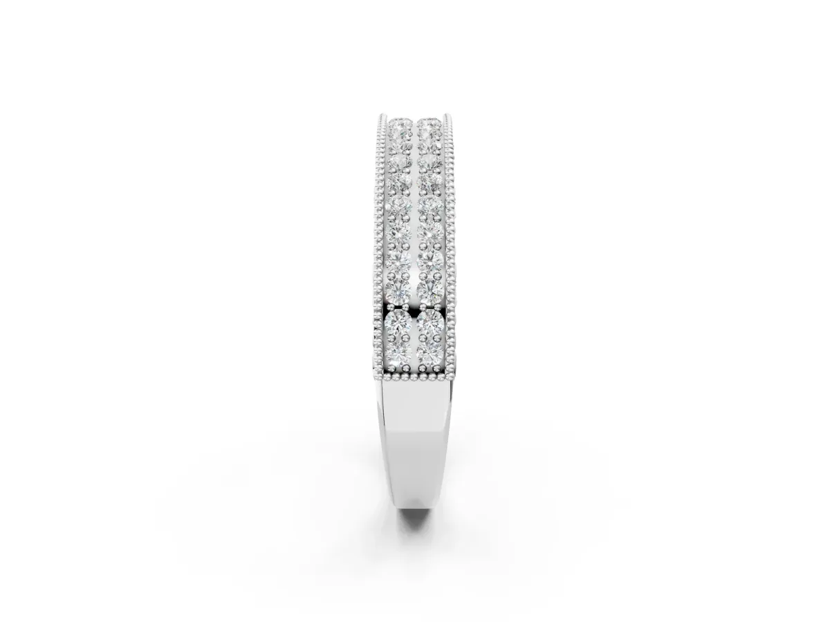 Pavé Round Diamond Eternity Band with Milgrain Edge Silver