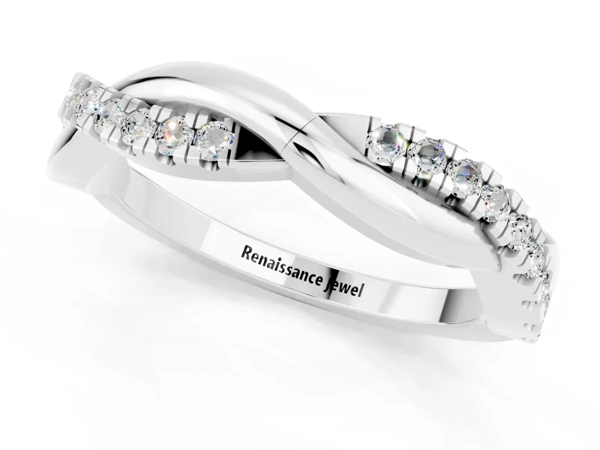 Round Moissanite Twisted Infinity Band with Prong Setting Silver