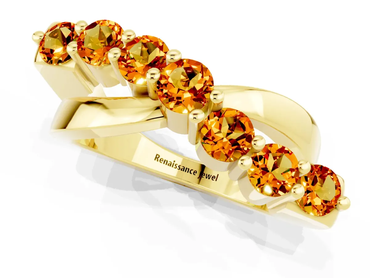 Round Citrine Prong-Set Crossover Band Yellow gold