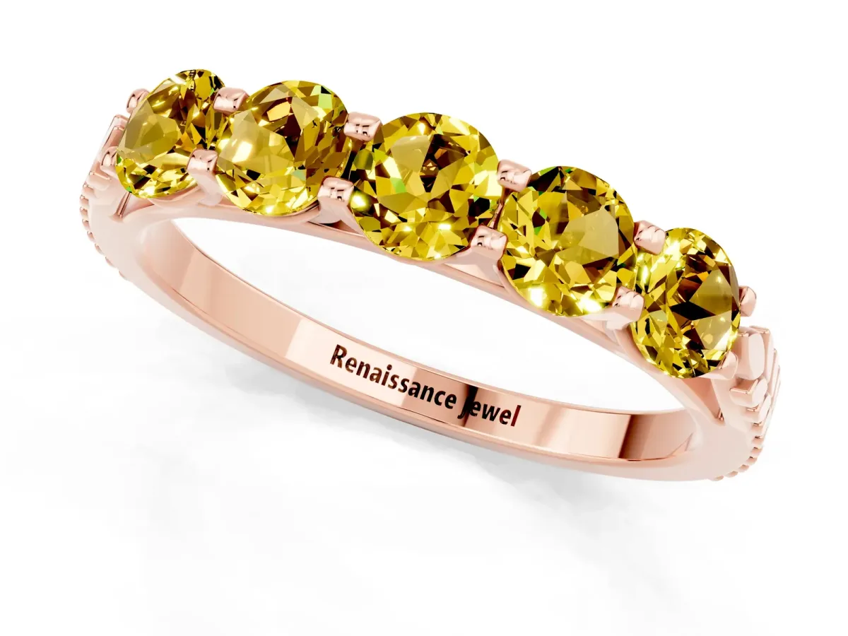 Five-Stone Round Yellow Sapphire Prong-Set Band Rose gold
