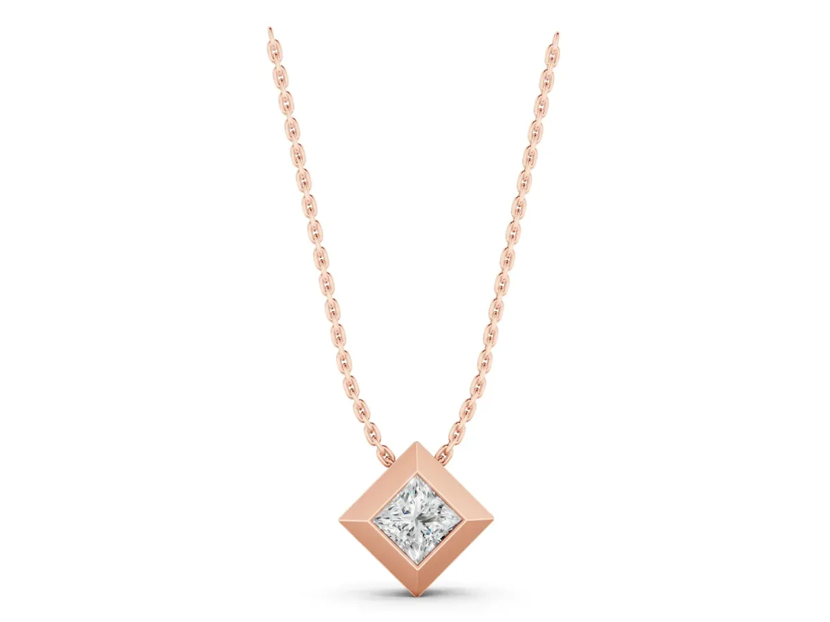 Bezel Princess Cut Diamond Pendant Rose gold