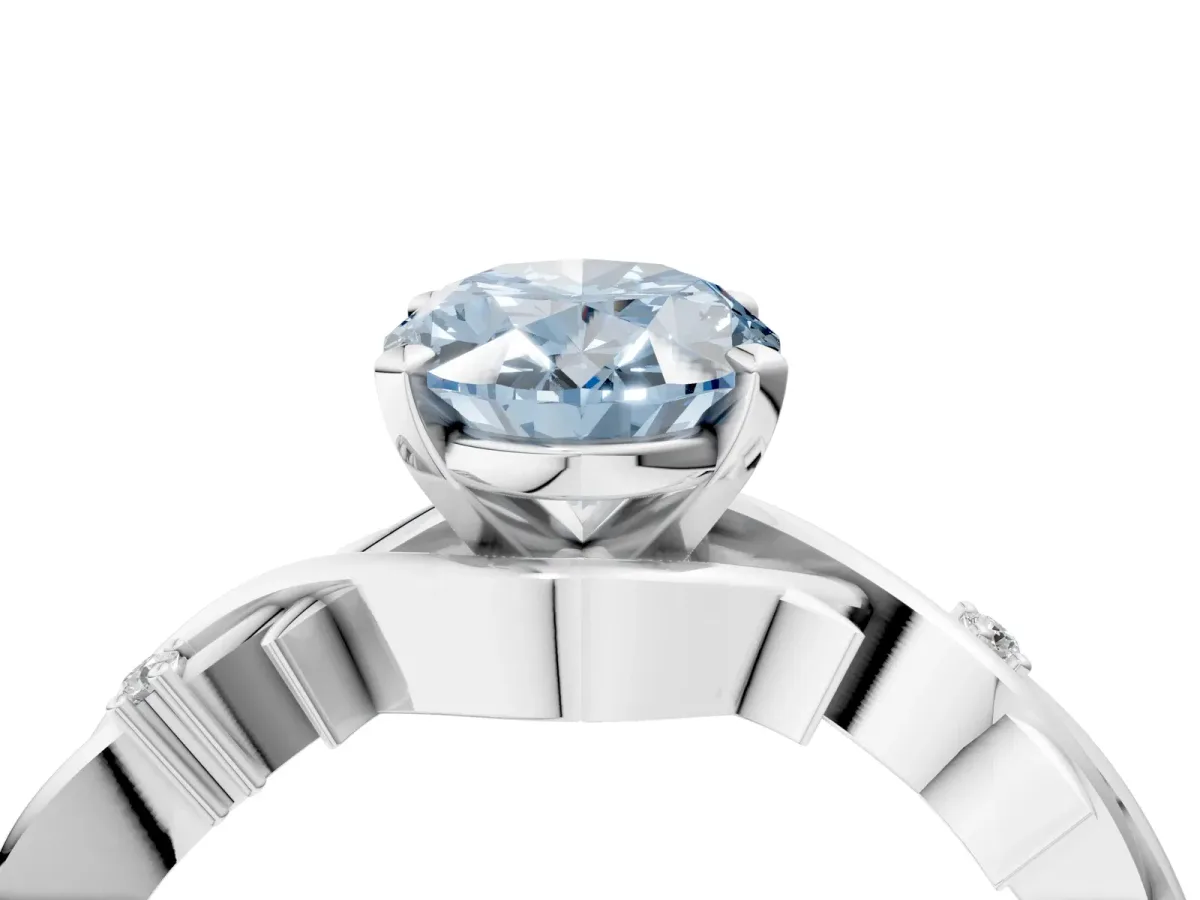 Fancy Blue Oval Cut Diamond Solitaire Ring with Twisted Band and Prong Setting Platinum