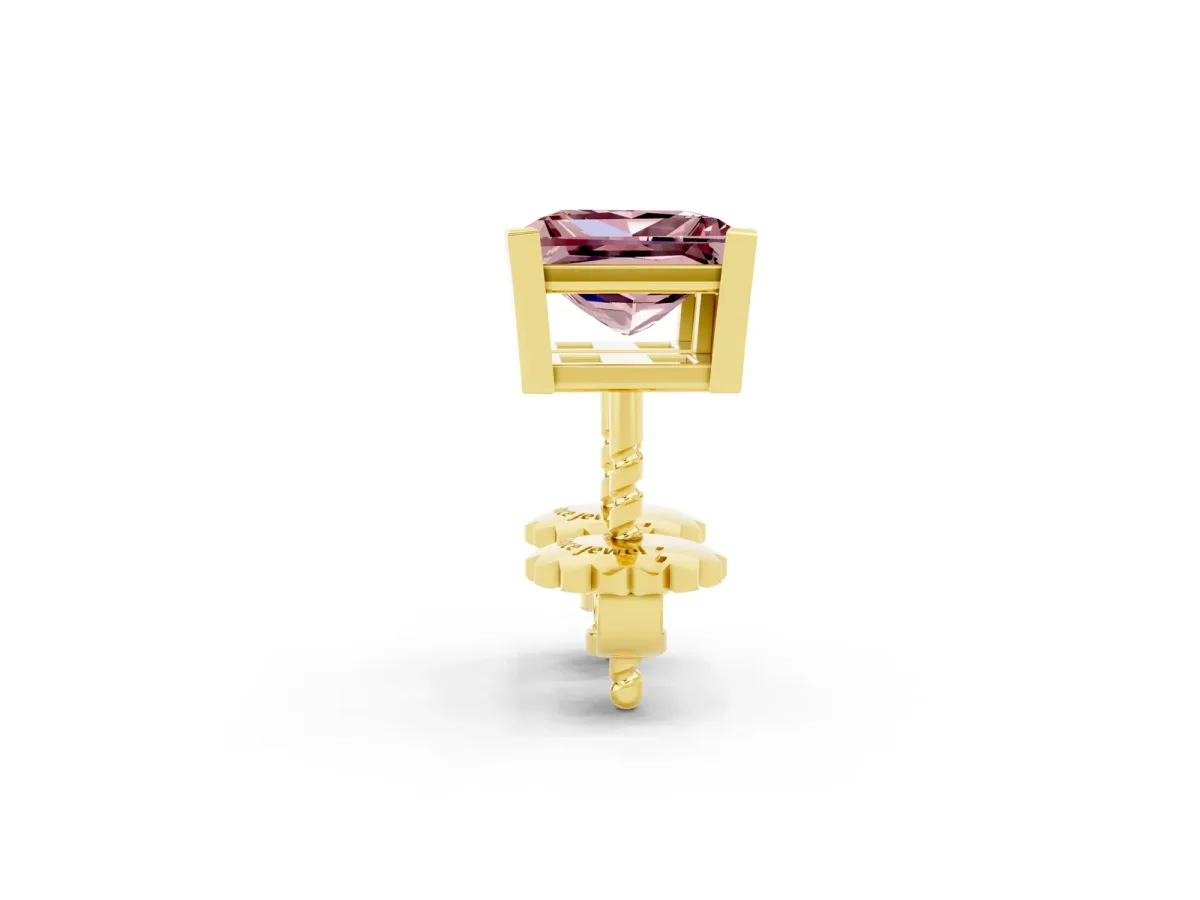 Princess Cut Morganite Stud Earrings Yellow gold