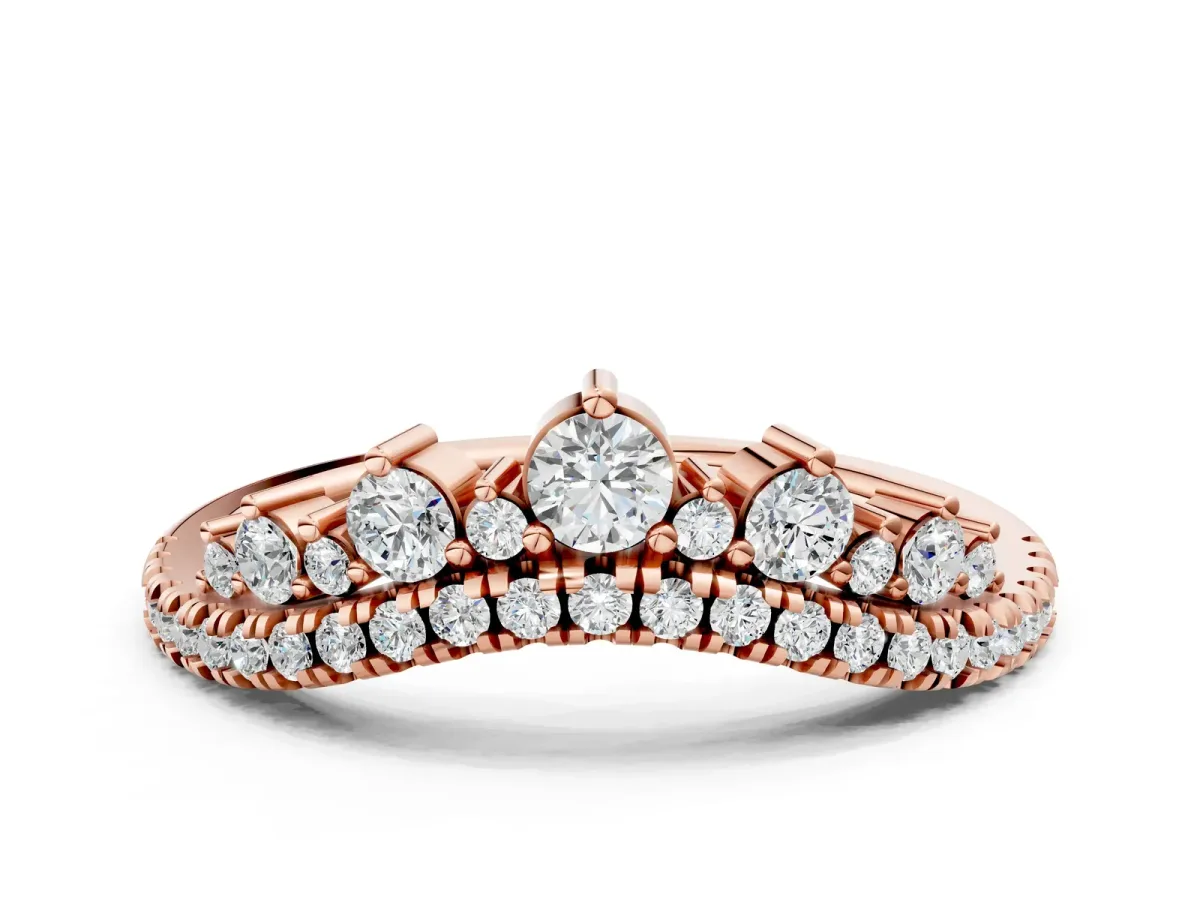 Round Diamond Pavé Contour Band with Prong Setting Rose gold