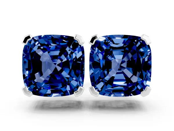 Cushion Cut Blue Sapphire Stud Earrings Platinum