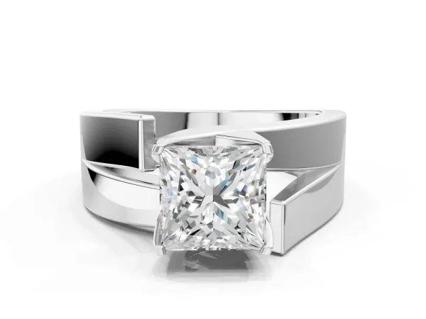 Modern Tension Set Princess Cut Diamond Solitaire Wide Band Ring Platinum