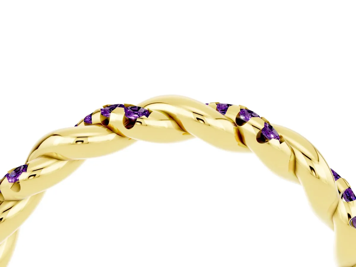 Twisted Pavé Round Amethyst Eternity Band Yellow gold
