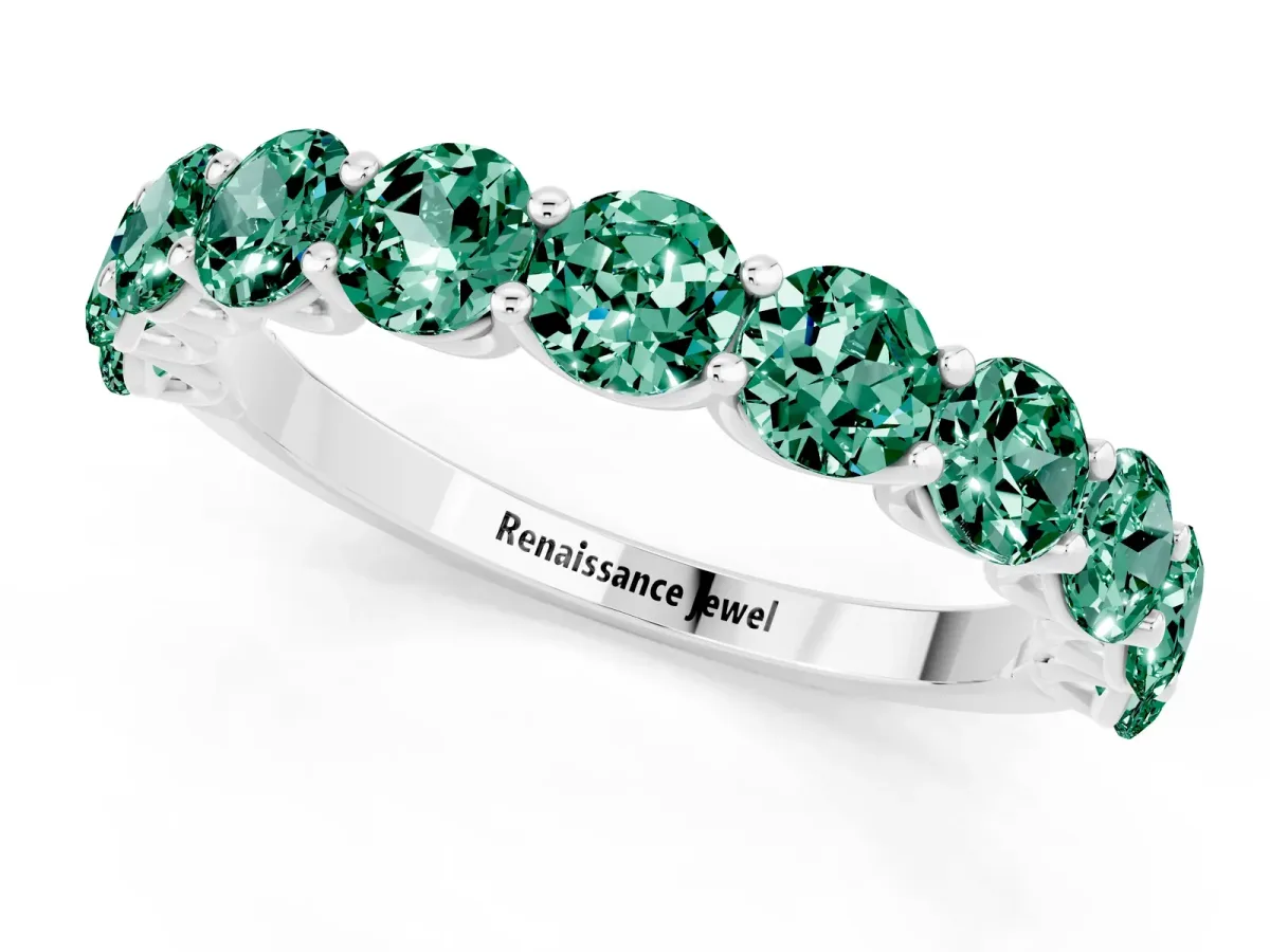 Round Green Sapphire Shared Prong Eternity Band Platinum
