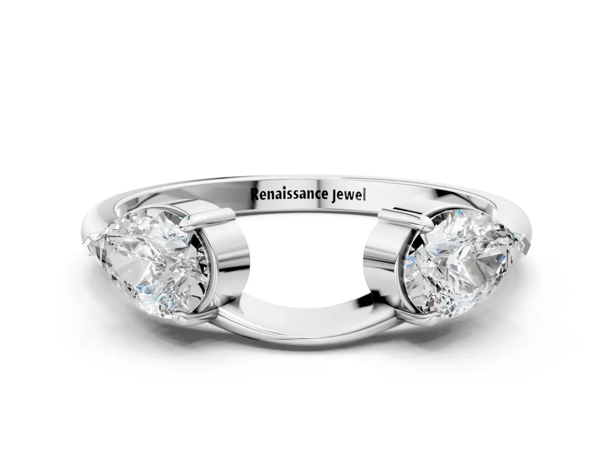 Two-Stone Pear Diamond Bypass Ring with Prong Setting Platinum