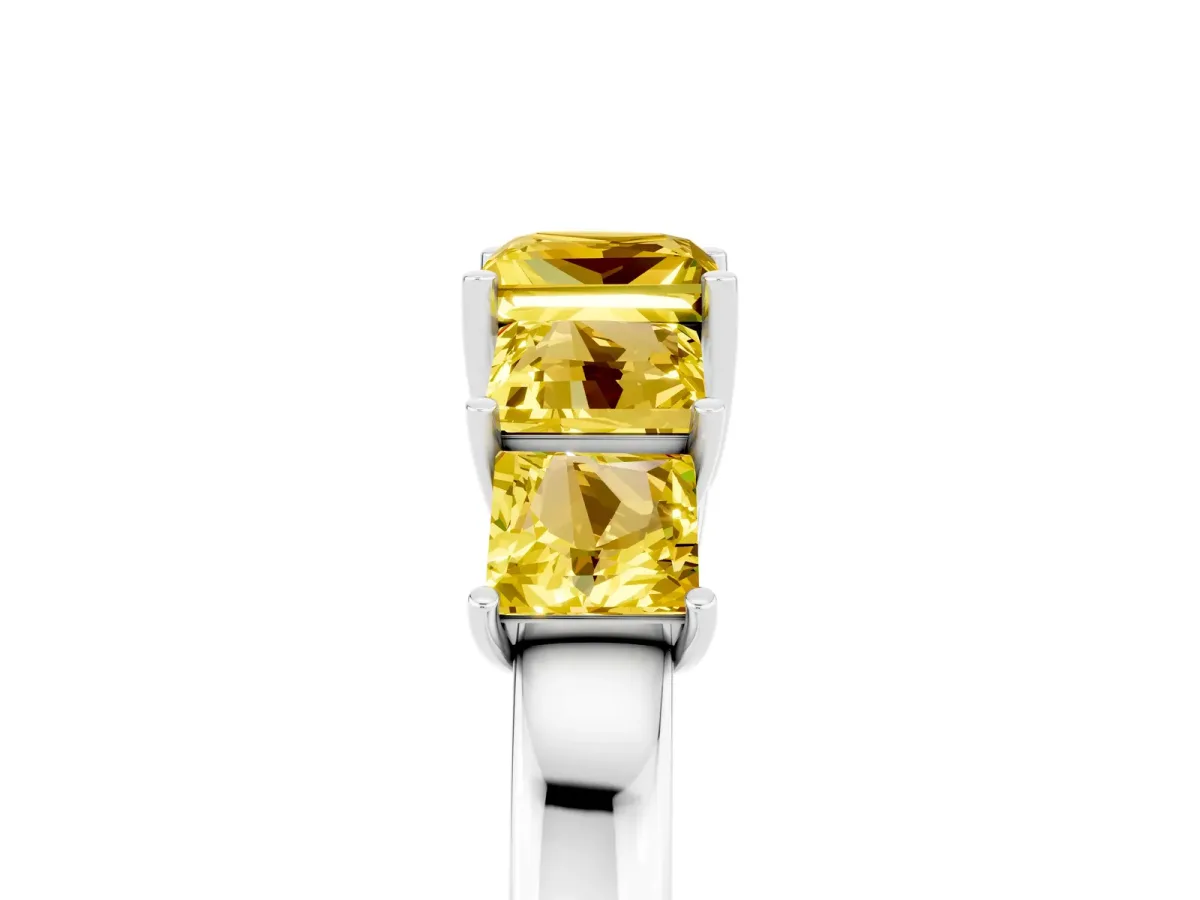 Princess Cut Five-Stone Yellow Sapphire Ring with Classic Prong Setting White gold