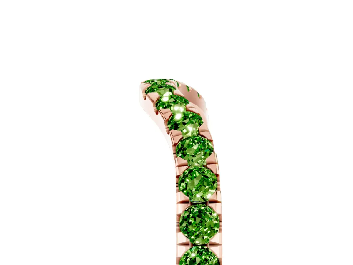 Curved Pavé Round Peridot Wedding Band with Shared Prong Setting Rose gold