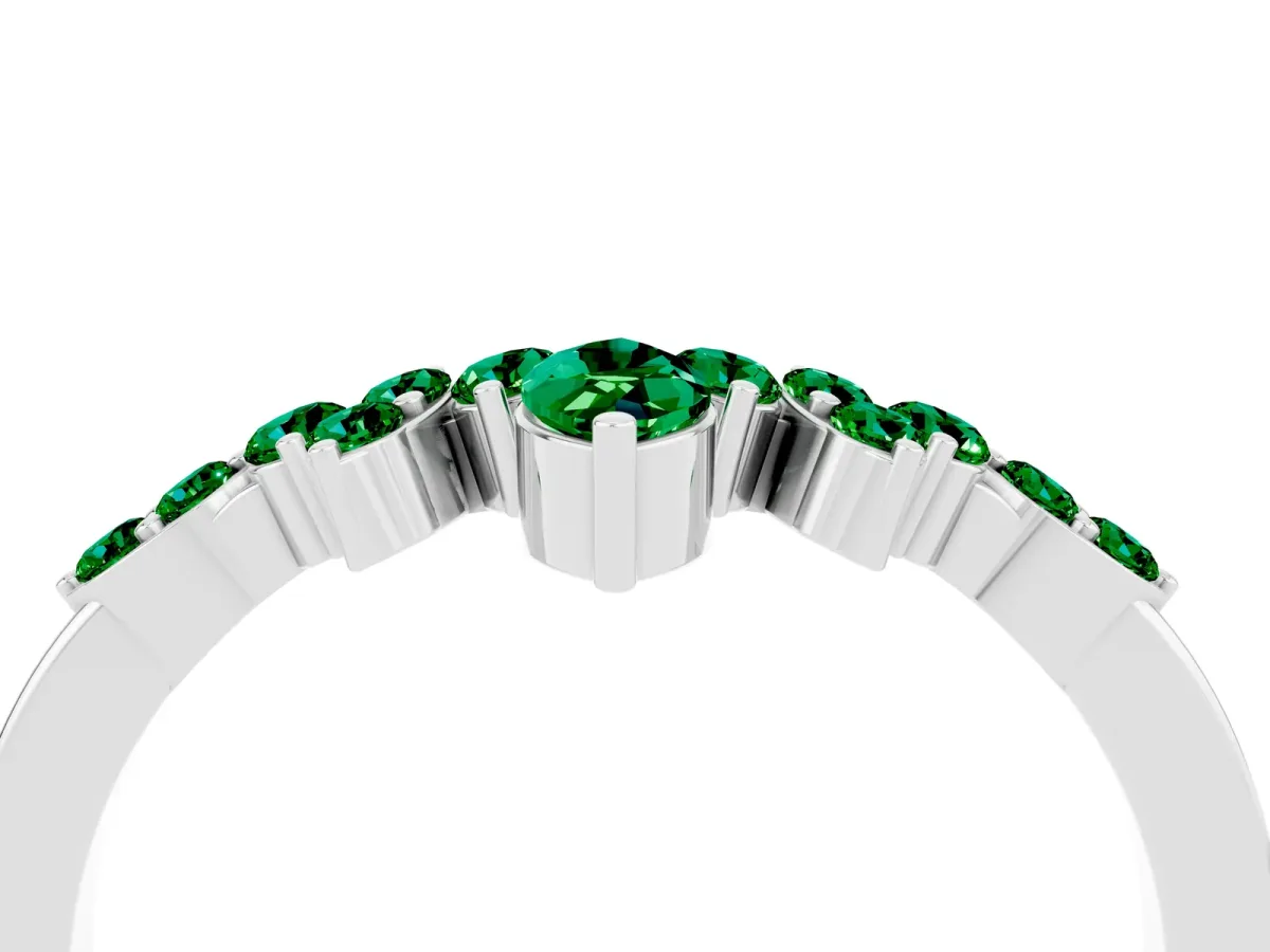 Marquise and Round Emerald Chevron Band with Prong Setting Platinum