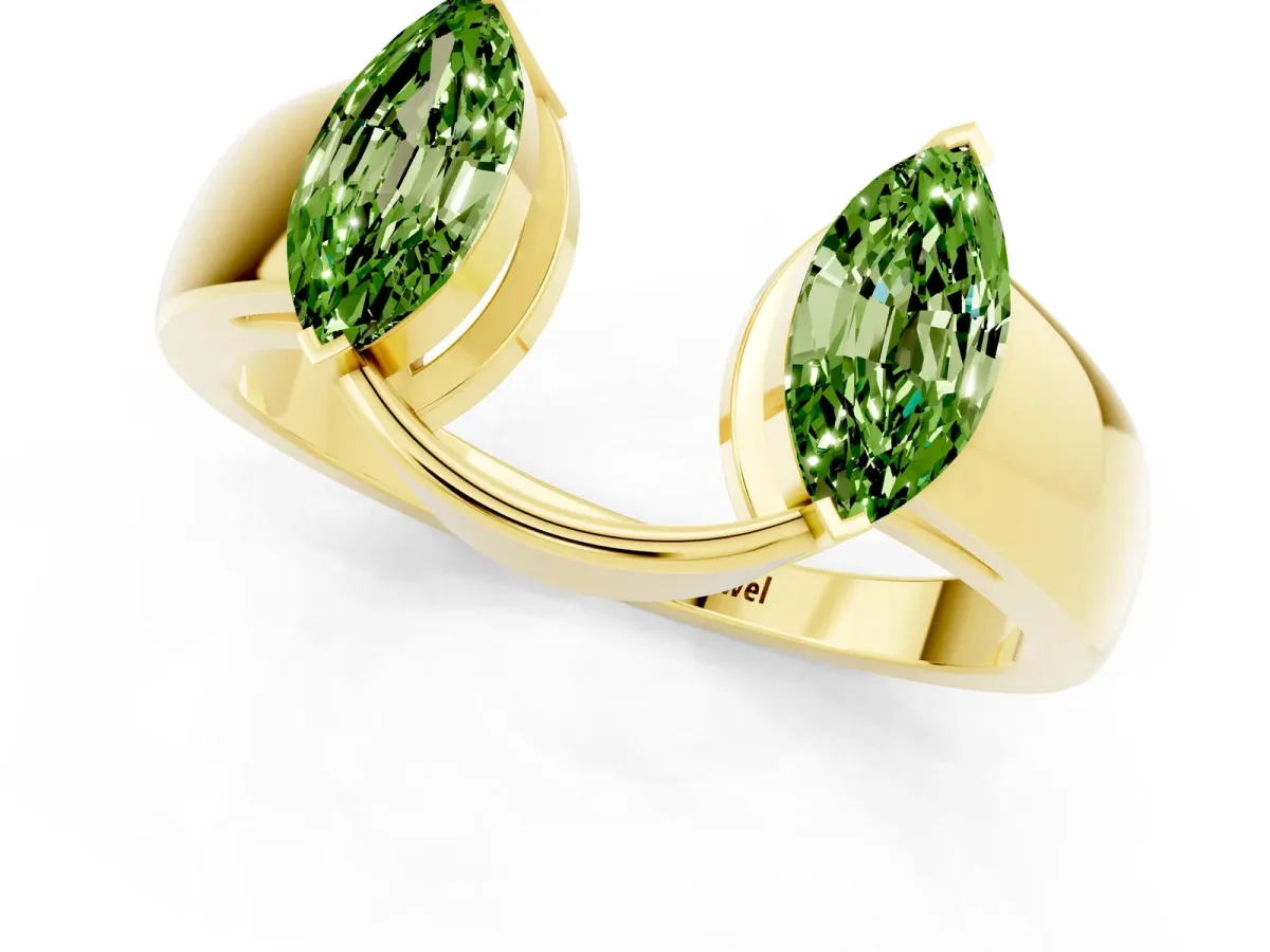Marquise Peridot Open Band Ring with Tension Setting Yellow gold