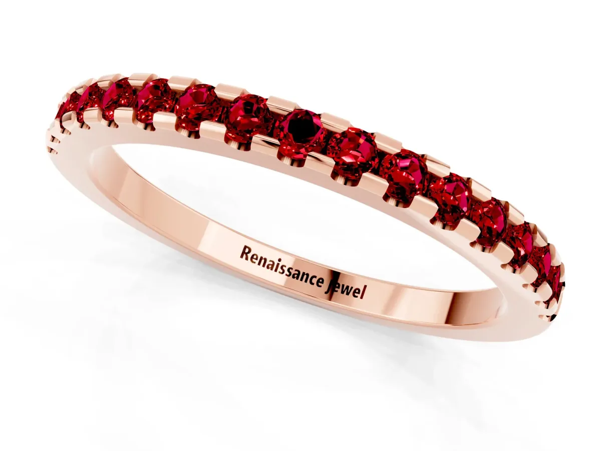 Round Ruby Pavé Set Eternity Band with Micro Prong Setting Rose gold