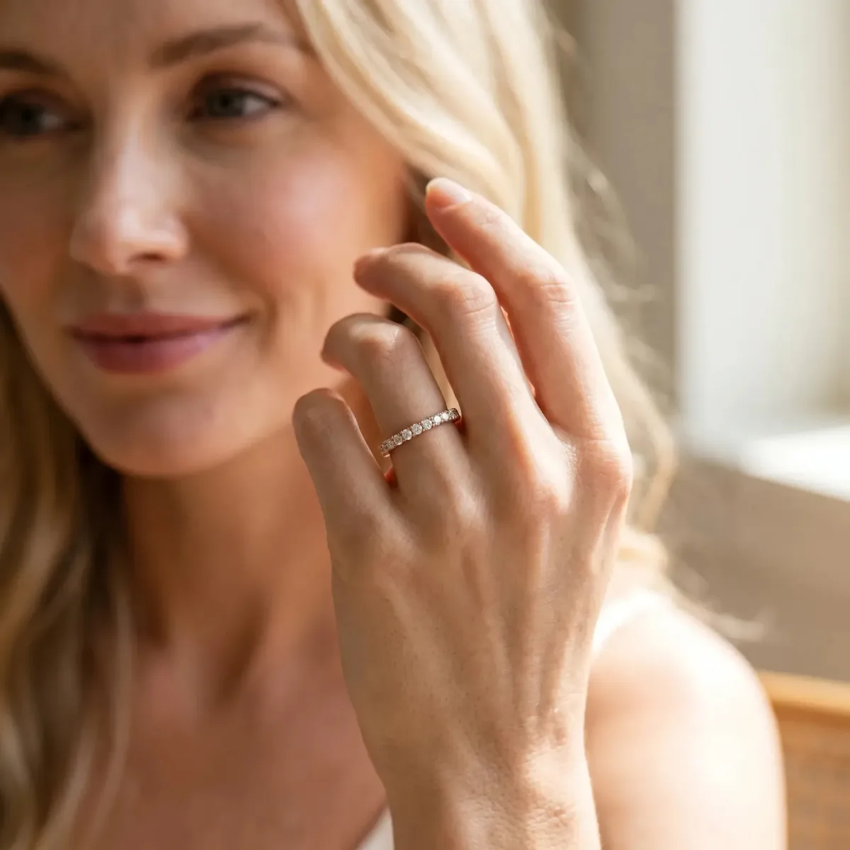 Pavé Round Diamond Half Eternity Band with Shared Prong Setting Rose gold