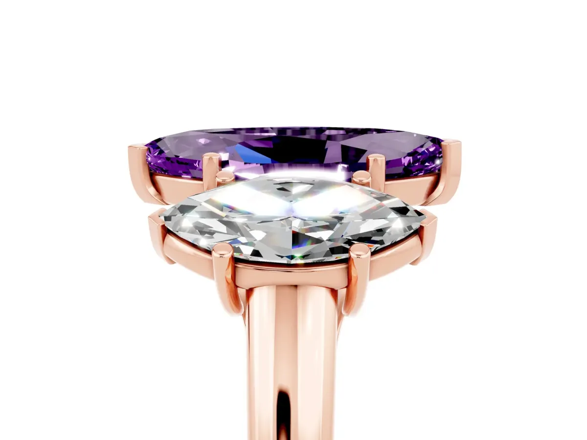 Three-Stone Marquise Cut Amethyst Engagement Ring with Prong Setting Rose gold