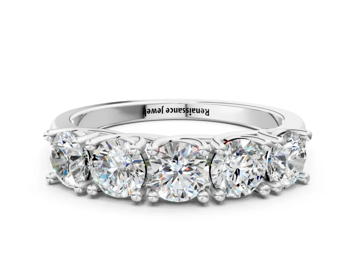 Five-Stone Round Diamond Prong-Set White Gold Band White gold