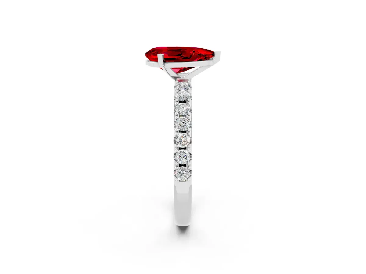 Pear Cut Ruby Solitaire Pavé Band with Four-Prong Setting Silver