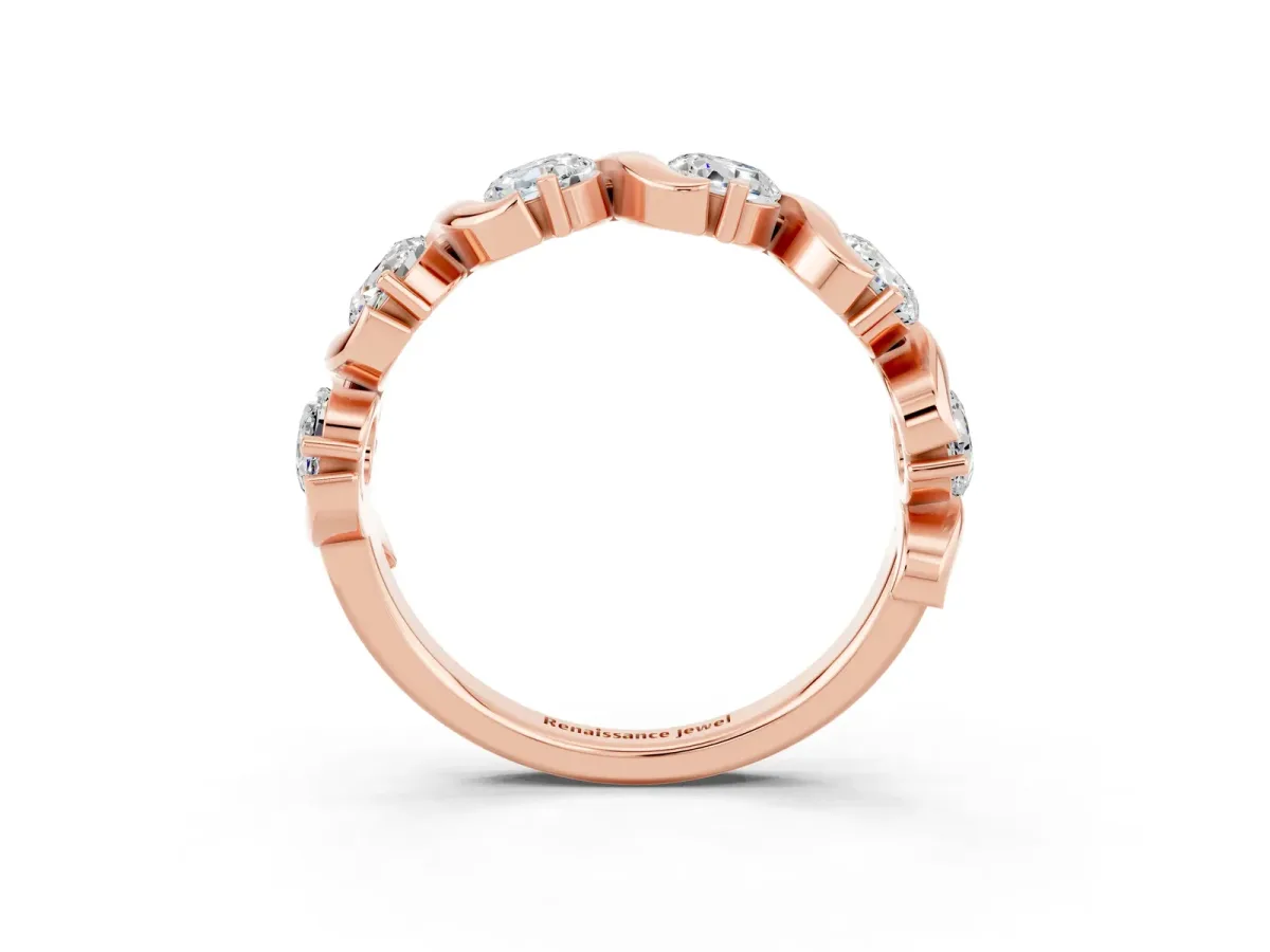 Round Moissanite Half Eternity Band with Wave Prong Setting Rose gold