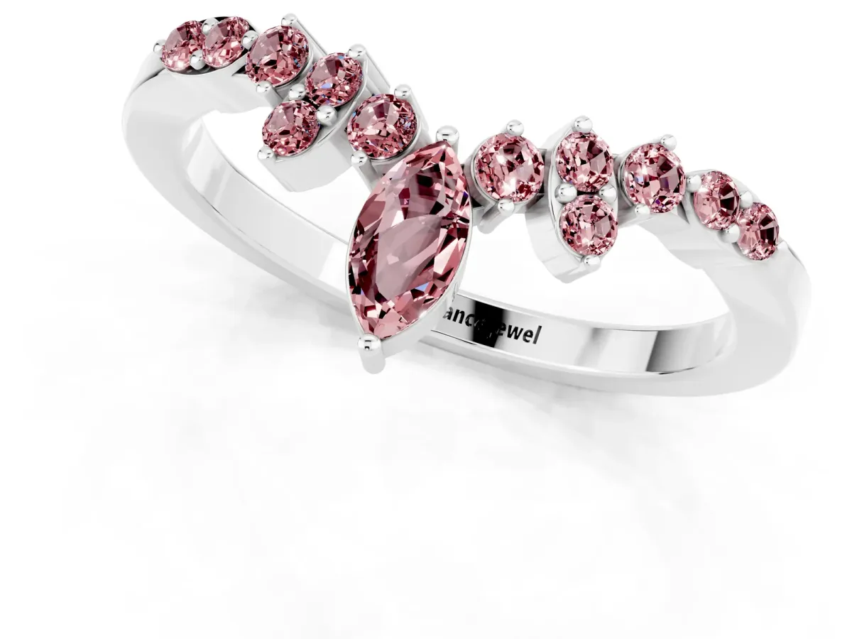 Marquise and Round Morganite Chevron Band with Prong Setting Silver