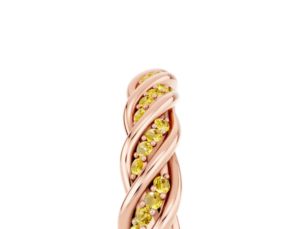 Twisted Pavé Round Yellow Sapphire Eternity Band with Shared Prong Setting Rose gold