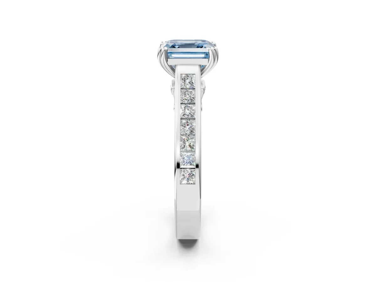 Fancy Blue Asscher Cut Cut Channel Set Solitaire Engagement Ring with Prong Setting Platinum