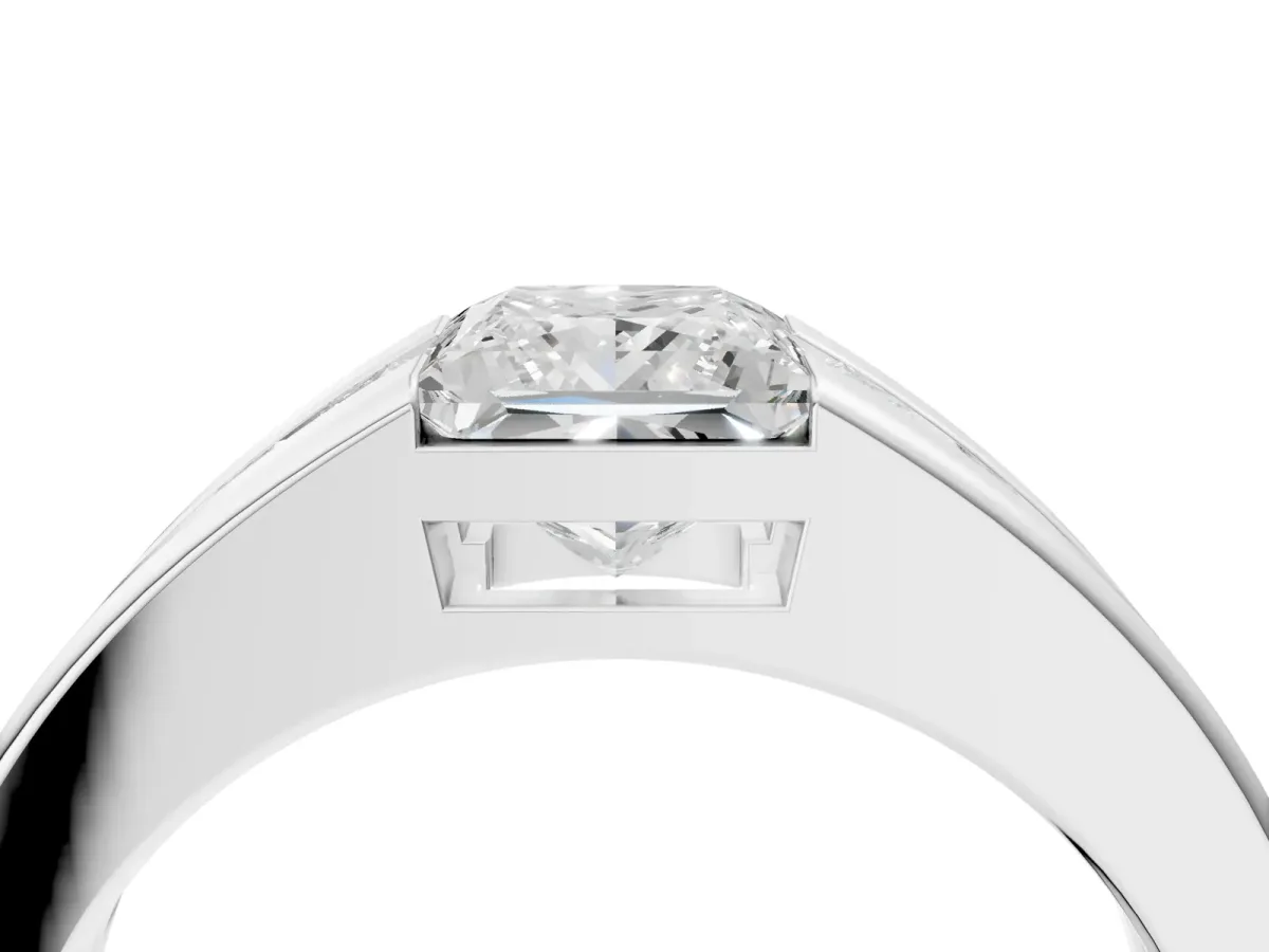 Princess Diamond Channel Set Mens Ring Silver
