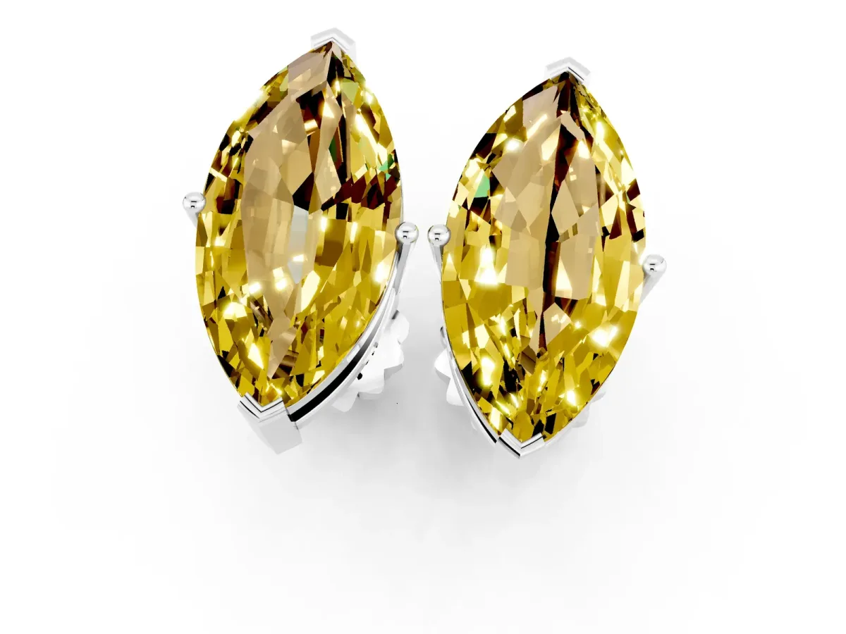 Marquise Cut Yellow Sapphire Stud Earrings Silver