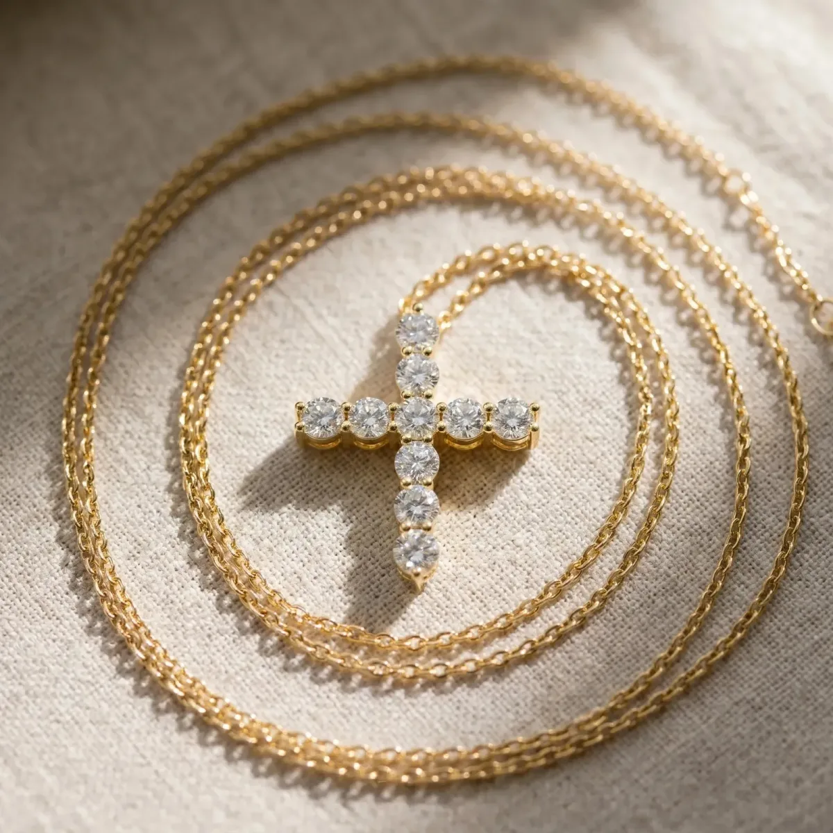 Round Diamond Prong-Set Cross Pendant Yellow gold