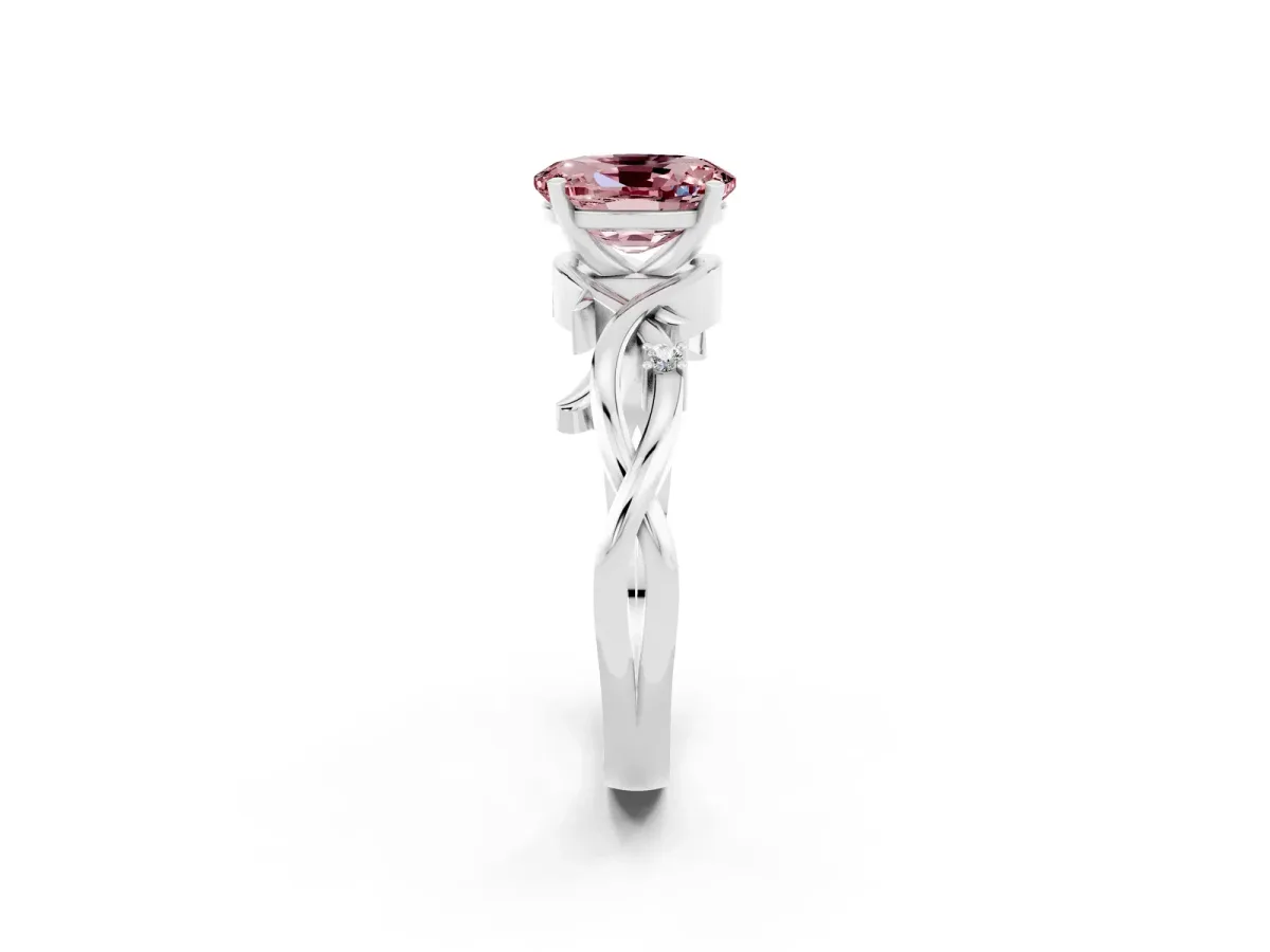 Oval Cut Morganite Solitaire Ring with Twisted Band and Prong Setting Platinum