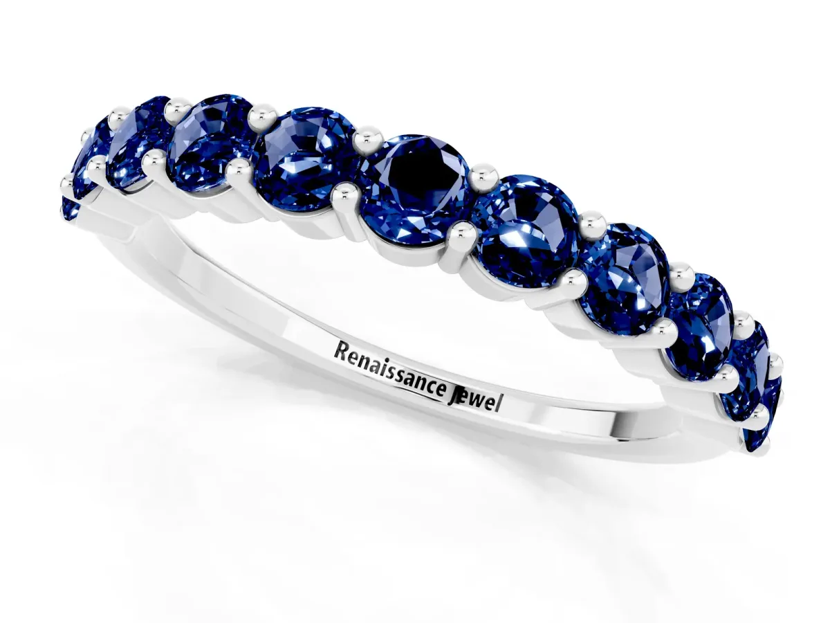 Round Blue Sapphire Half Eternity Band with Prong Setting White gold