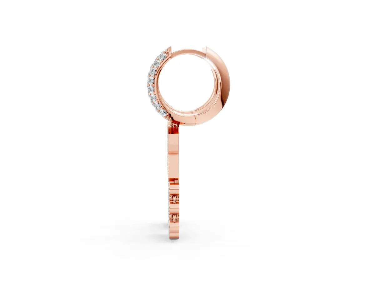 Round Diamond Initial K Huggie Hoop Earrings Rose gold