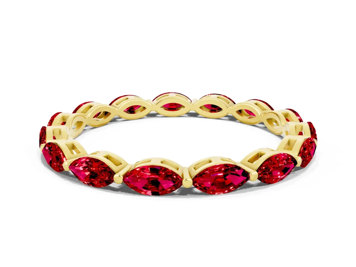 Marquise Ruby Eternity Band with U-Prong Setting Yellow gold