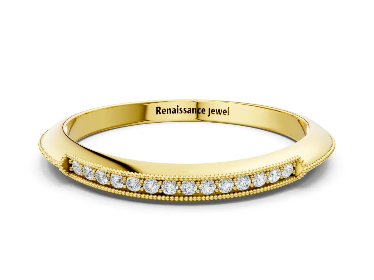 Milgrain Round Diamond Pavé Set Half Eternity Band Yellow gold