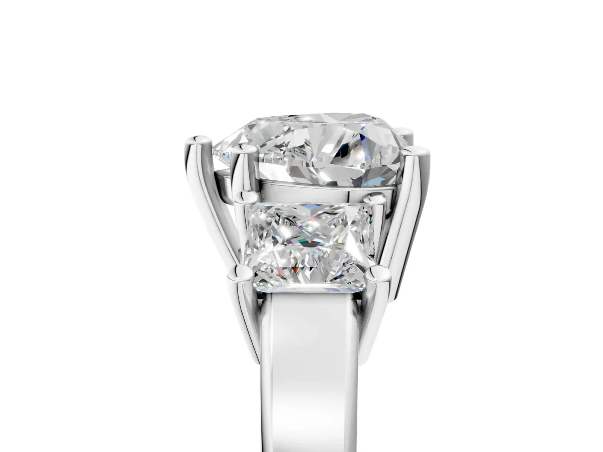 Three-Stone Heart Cut Cut Solitaire Ring with Prong Setting Platinum