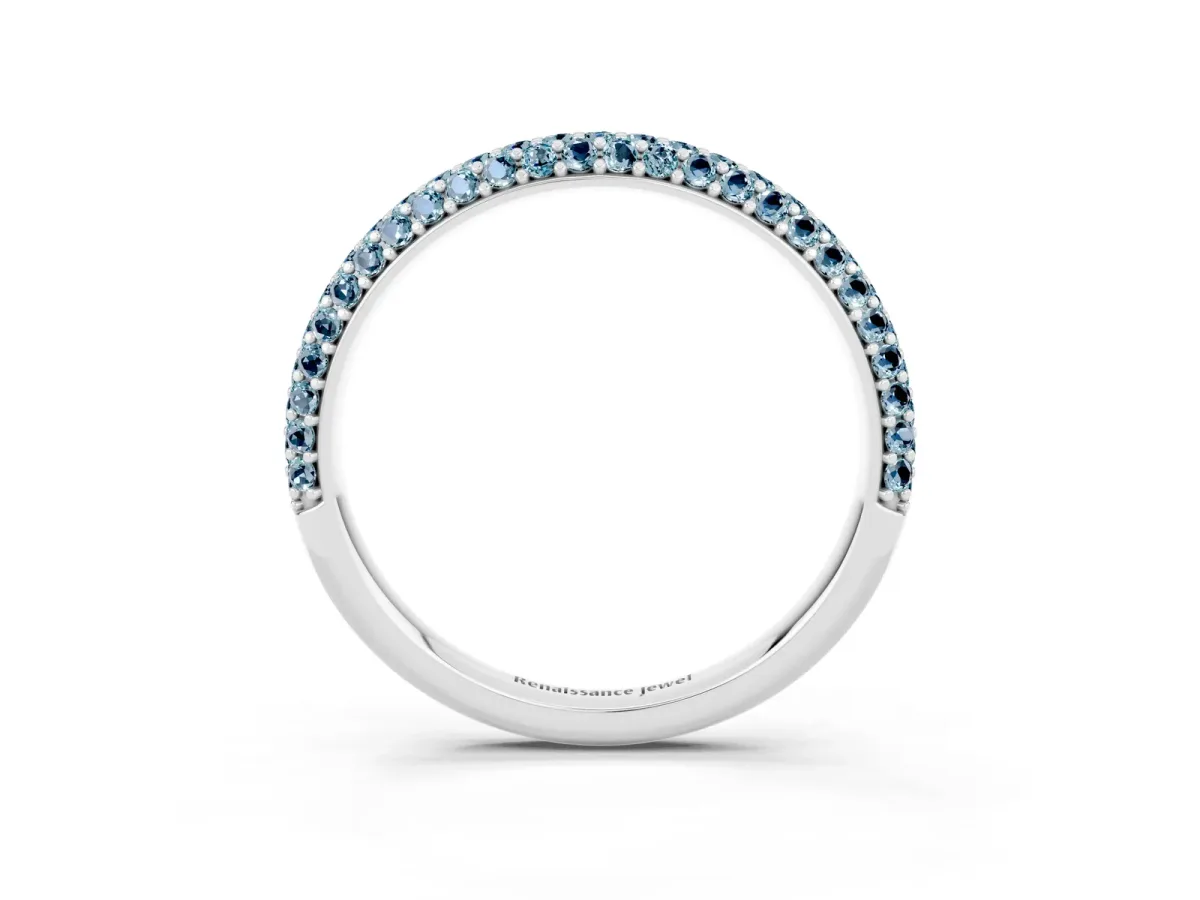 Round Aquamarine Pavé Eternity Band with Shared Prong Setting Platinum