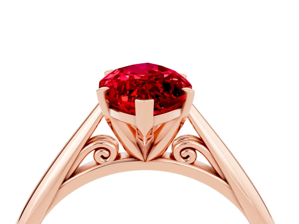 Marquise Cut Ruby Solitaire Engagement Ring with Cathedral Setting and Four-Prong Mount Rose gold