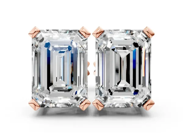 Emerald Cut Diamond Stud Earrings Rose gold