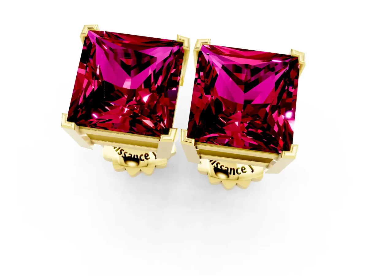 Princess Cut Garnet Stud Earrings Yellow gold
