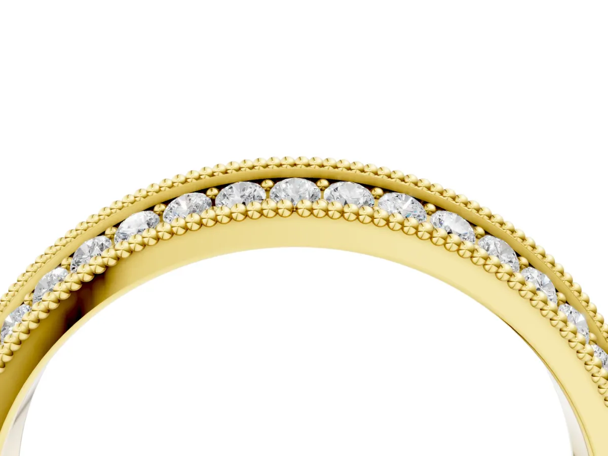 Pavé Round Diamond Milgrain Eternity Band Yellow gold