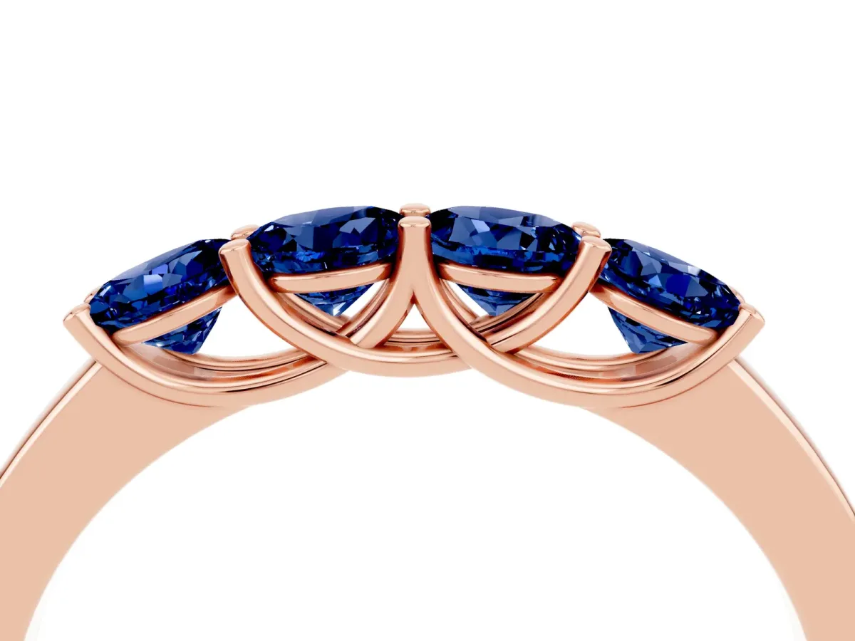 Four-Stone Round Blue Sapphire Prong-Set Band Rose gold