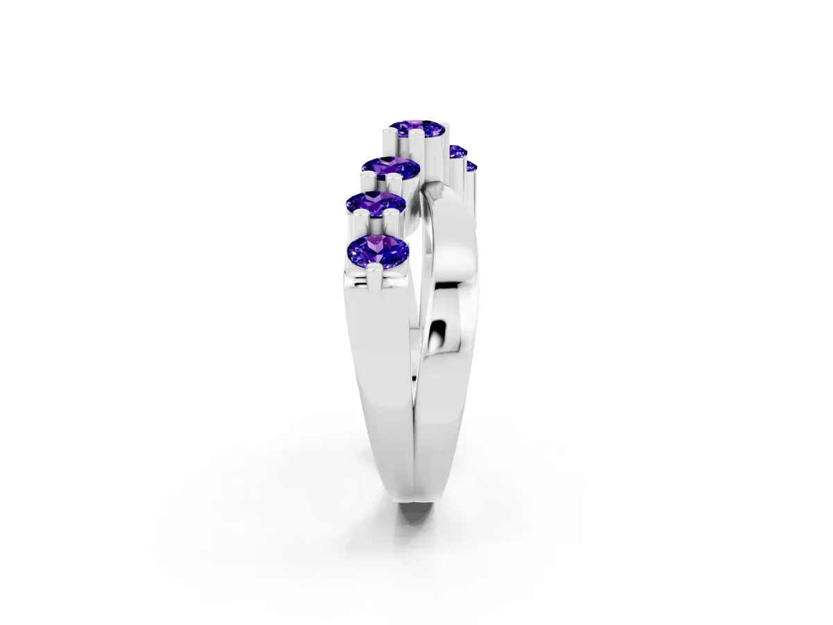 Round Tanzanite Prong-Set Crossover Band Silver