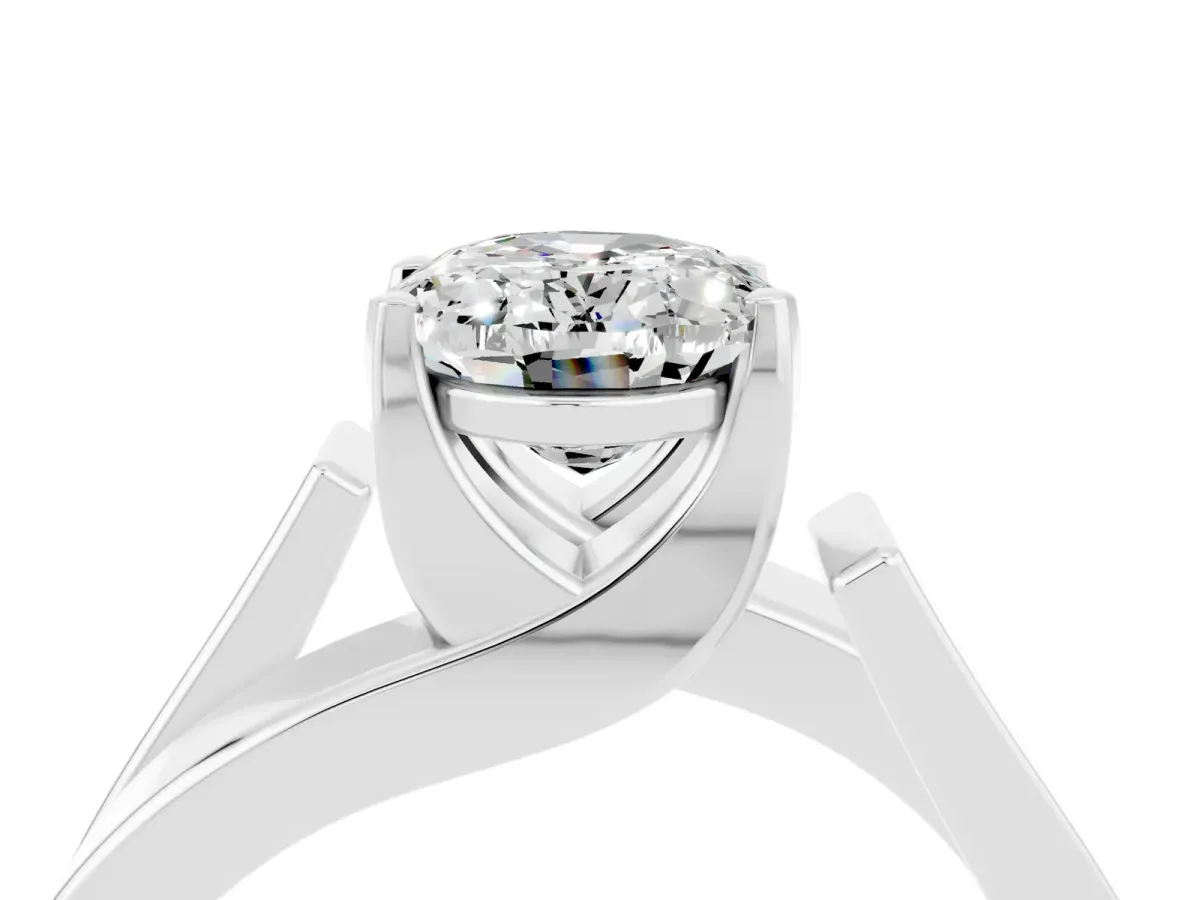Modern Tension Set Oval Cut Moissanite Solitaire Wide Band Ring Silver