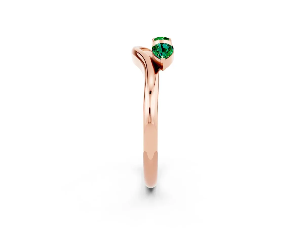 Pear Cut Emerald Two-Stone Open Band Ring with Prong Setting Rose gold