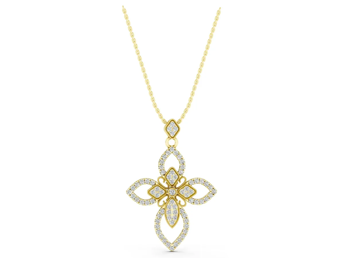 Pavé Marquise Diamond Cross Pendant Yellow gold