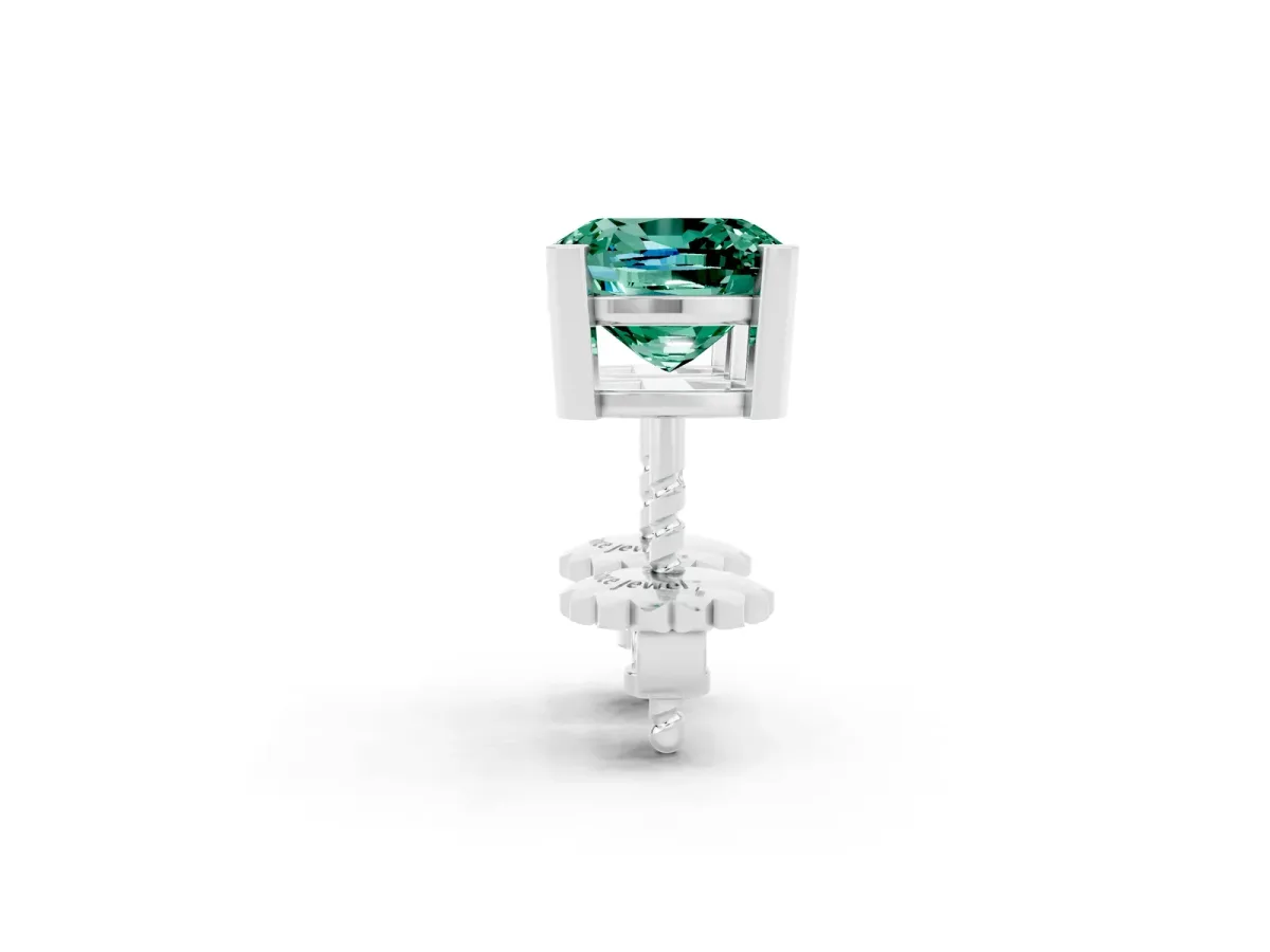 Cushion Cut Green Sapphire Stud Earrings Platinum