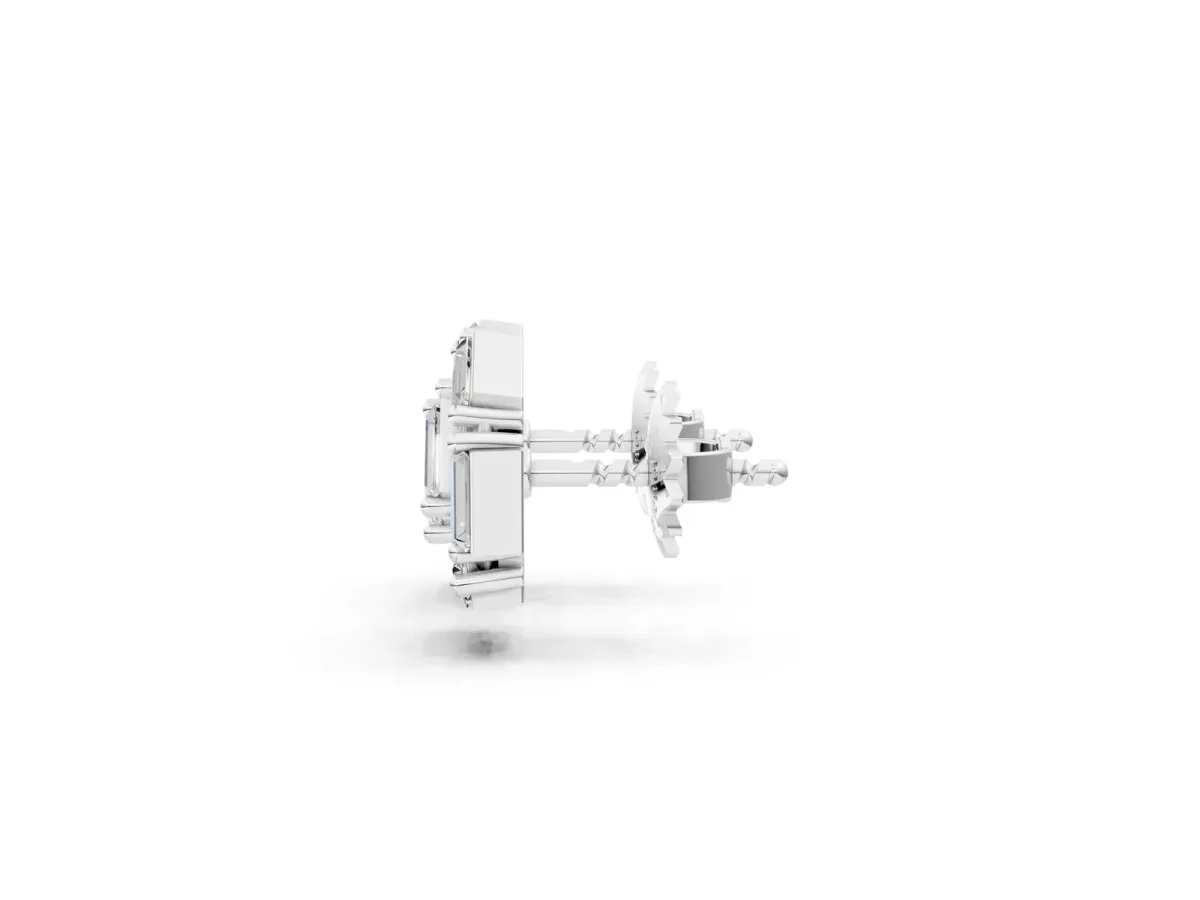 Baguette Diamond Cluster Stud Earrings Platinum