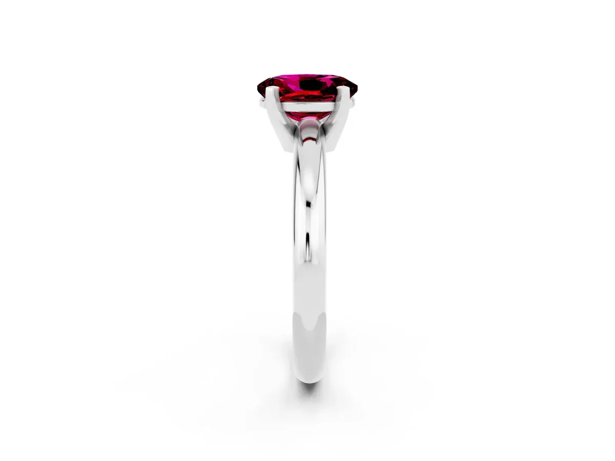 Oval Cut Garnet Solitaire Engagement Ring with Round Band and Four-Prong Setting Silver