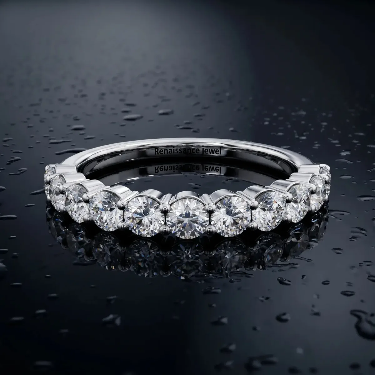 Round Diamond Half Eternity Band with Prong Setting Silver