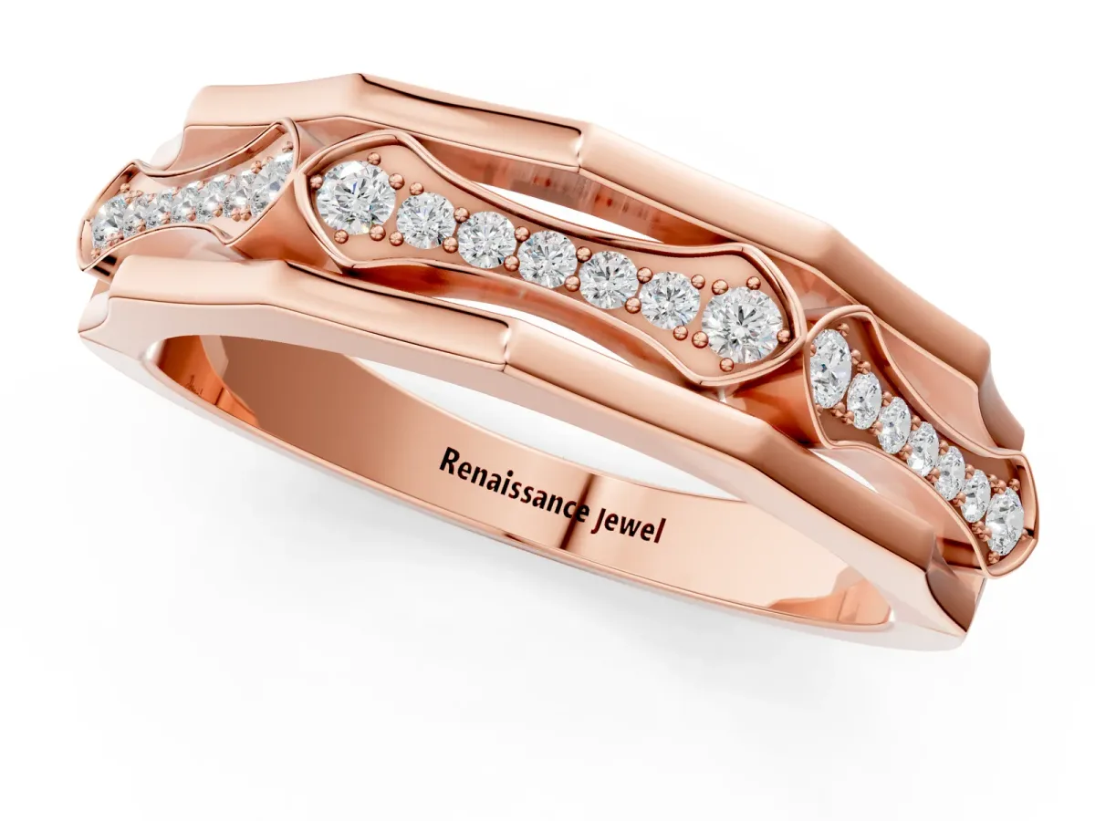 Pavé Round Diamond Eternity Band with Bar Prong Setting Rose gold